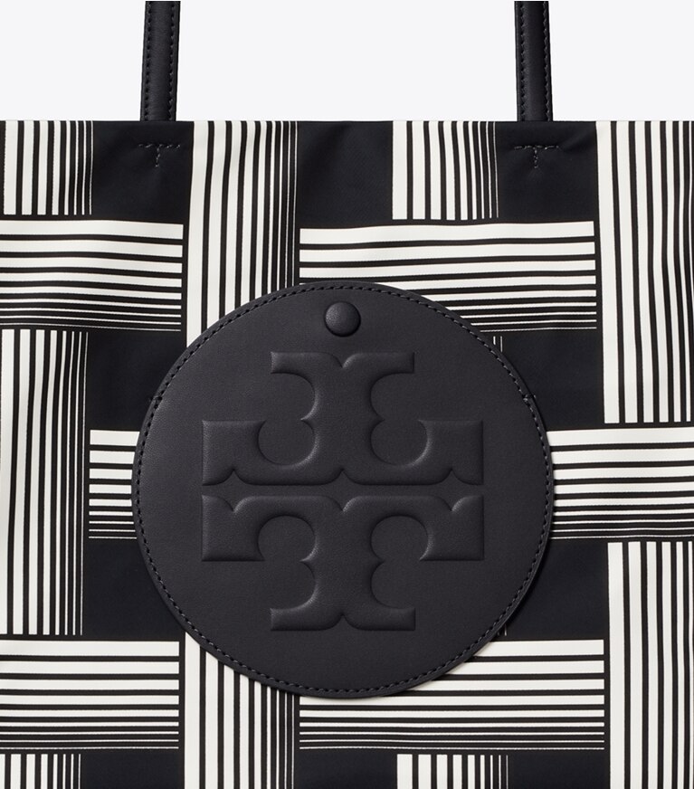 Tory Burch diseñador bolsos tote Tote estampado pequeño Ella en Brown Gradual Stripe Small detalle