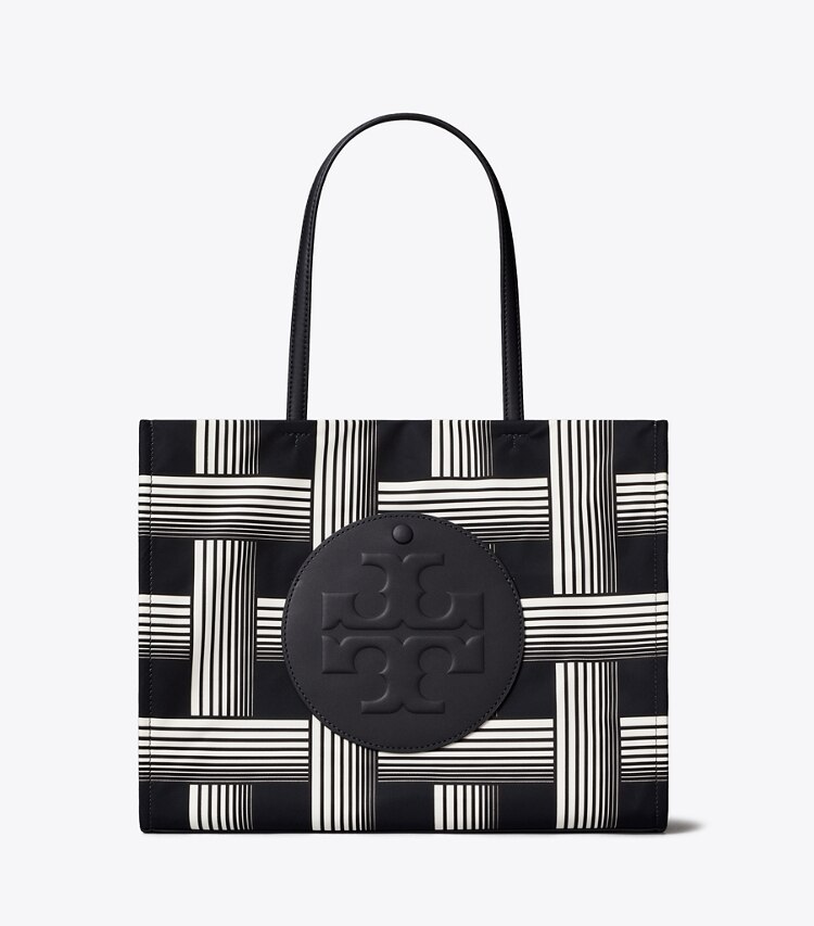 Tory Burch diseñador bolsos tote Tote estampado pequeño Ella en Brown Gradual Stripe Small frente