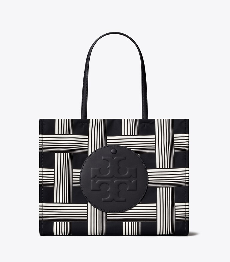Tory Burch diseñador bolsos tote Tote estampado pequeño Ella en Brown Gradual Stripe Small frente