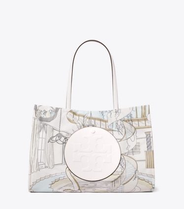 Tory Burch diseñador bolsos tote Tote estampado pequeño Ella en The Pool Beige frente