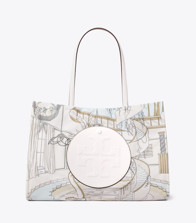 Tory Burch diseñador bolsos tote Tote estampado pequeño Ella en The Pool Beige frente