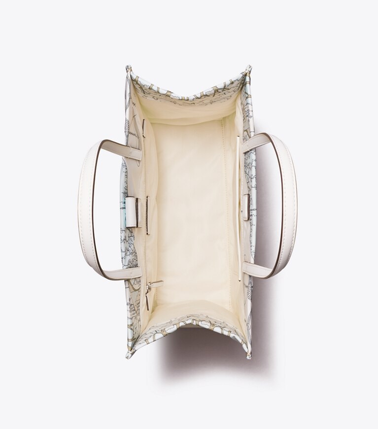 Tory Burch diseñador bolsos tote Tote estampado pequeño Ella en The Pool Beige vista superior