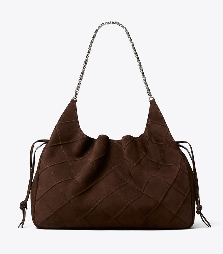 Tory Burch diseñador bolsos tote Tote grande de gamuza Fleming en Dark Cocoa volver
