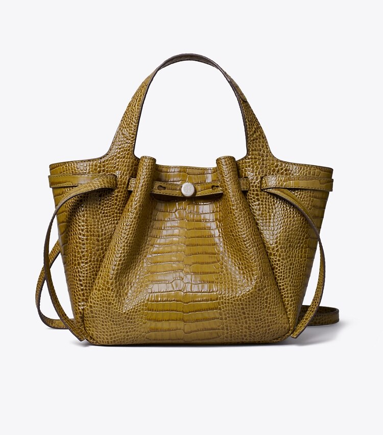 Tory Burch diseñador bolsos tote Tote pequeña con grabado de cocodrilo Romy en Shroom frente
