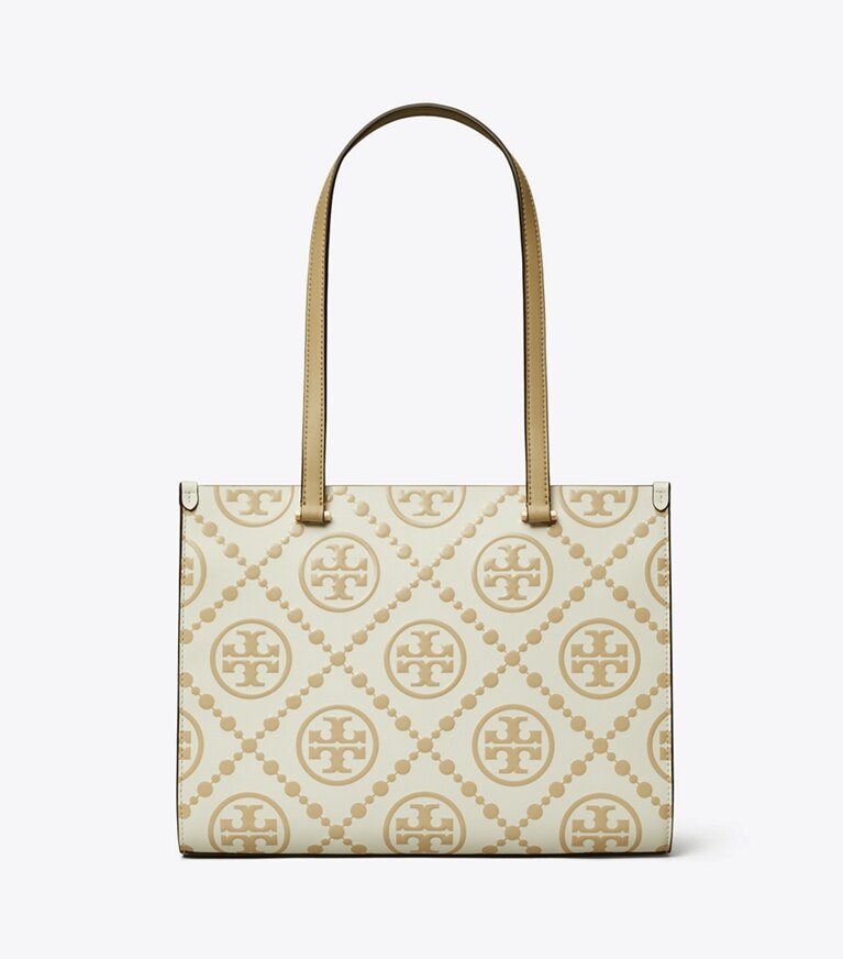 Tory Burch diseñador bolsos tote Tote pequeña con relieve en contraste con monograma T en Beige volver