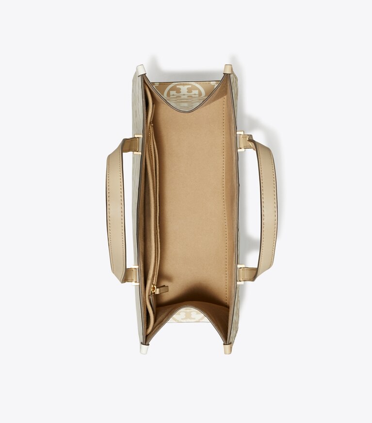 Tory Burch diseñador bolsos tote Tote pequeña con relieve en contraste con monograma T en Beige vista superior