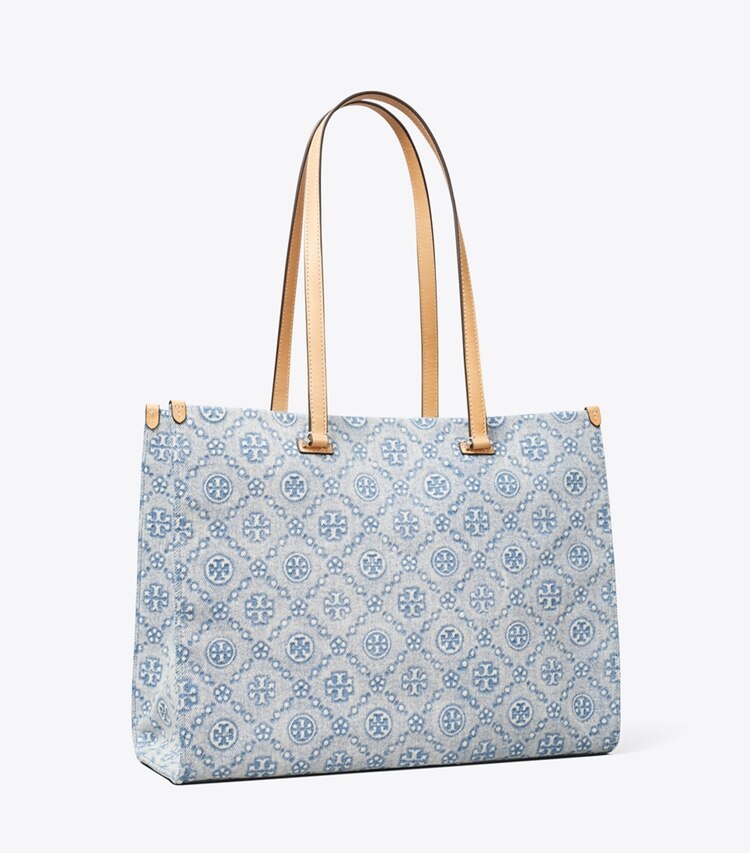 Tory Burch diseñador bolsos tote Tote vaquero con monograma de T en Powder Blue ángulo