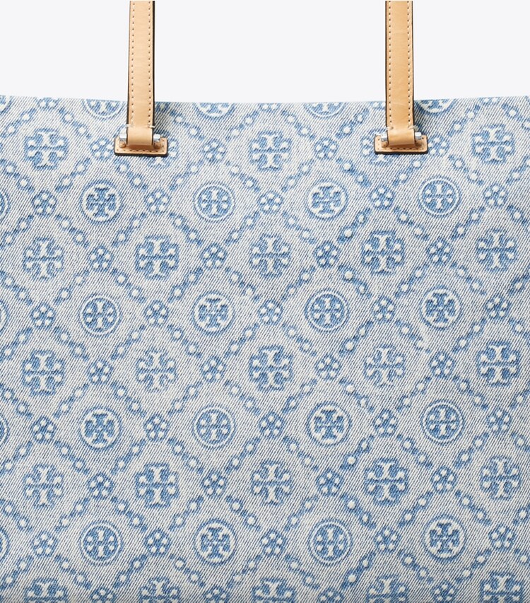 Tory Burch diseñador bolsos tote Tote vaquero con monograma de T en Powder Blue detalle