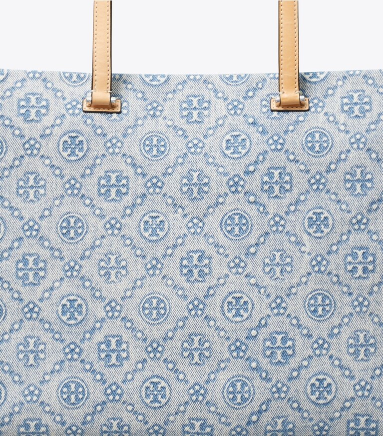 Tory Burch diseñador bolsos tote Tote vaquero con monograma de T en Powder Blue detalle