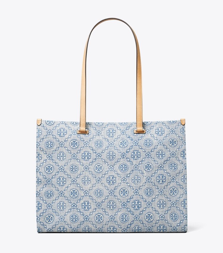 Tory Burch diseñador bolsos tote Tote vaquero con monograma de T en Powder Blue frontal