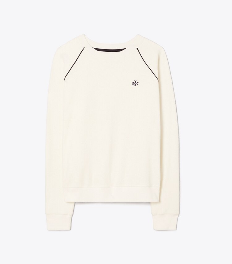 Tory Sport designer sweaters Towel Terry Crewneck in Ivory Pearl front