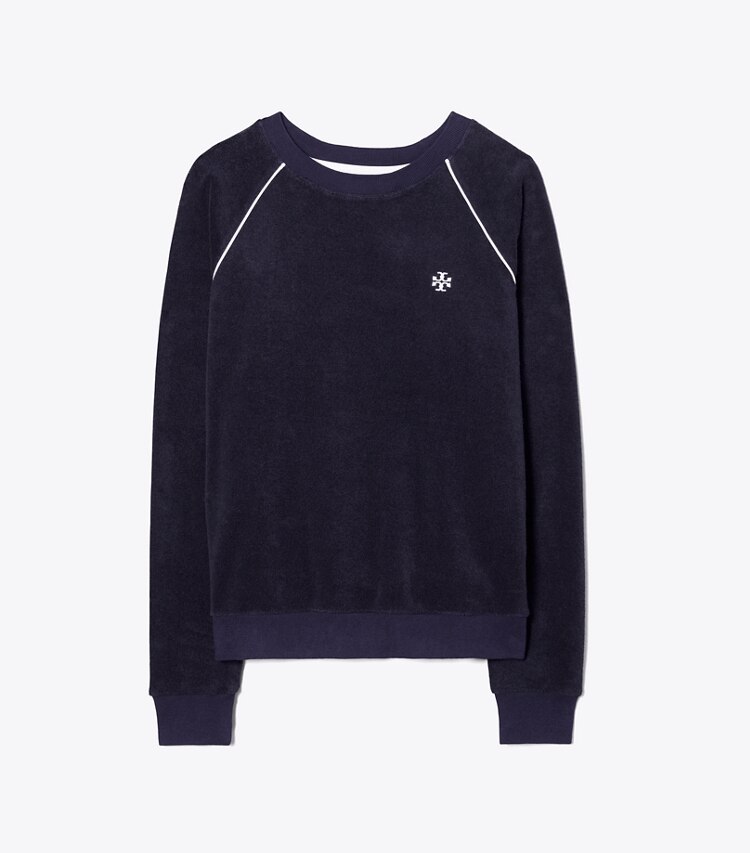 Tory Sport designer sweaters Towel Terry Crewneck in Tory Navy front