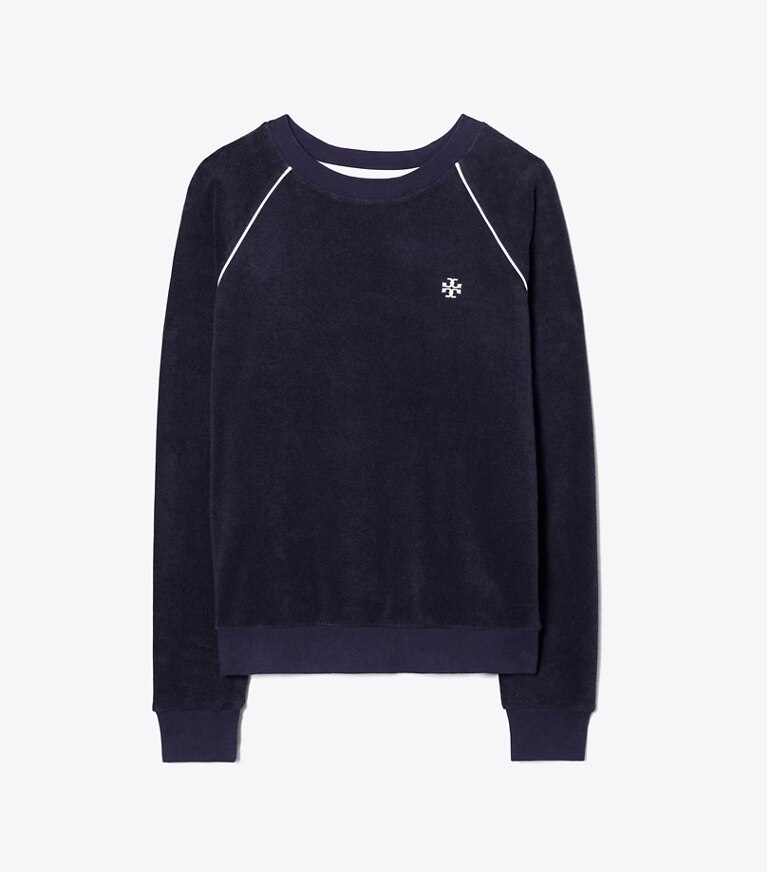 Tory Sport designer sweaters Towel Terry Crewneck in Tory Navy front