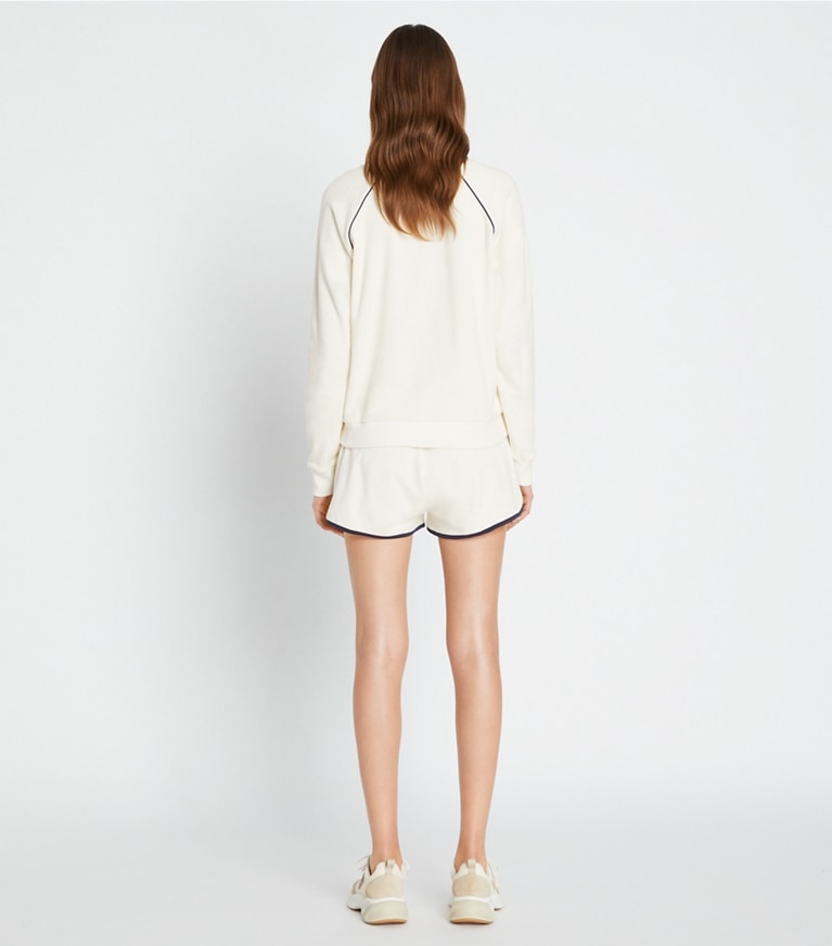 Tory Sport designer sweaters Towel Terry Crewneck in Ivory Pearl front