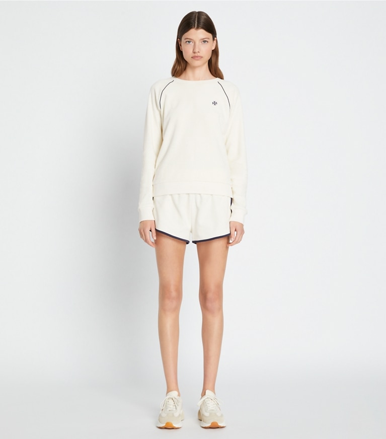 Tory Sport designer sweaters Towel Terry Crewneck in Ivory Pearl front