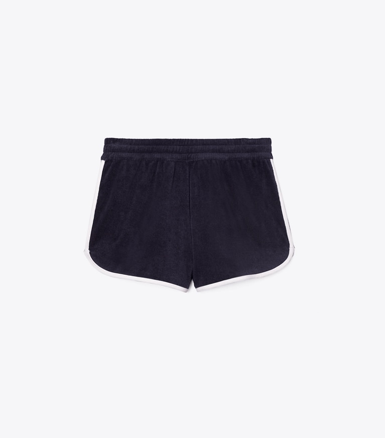 Tory Sport designer bottoms Towel Terry Short in Tory Navy front