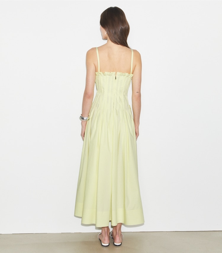 Tory Burch designer kleider Trägerloses Kleid aus Baumwoll-Popeline in Lumen on model back