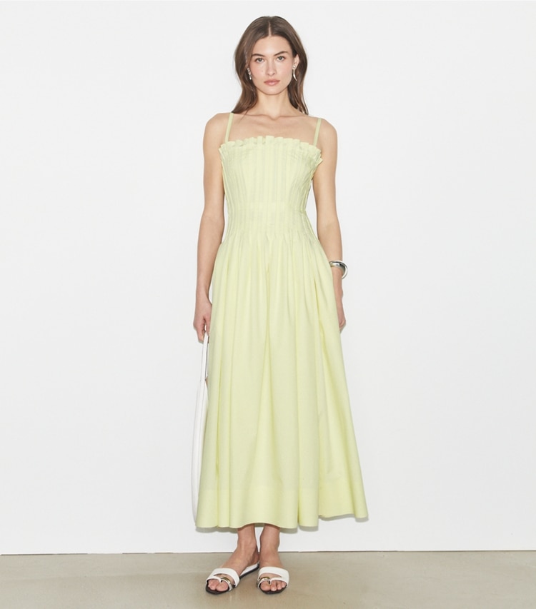 Tory Burch designer kleider Trägerloses Kleid aus Baumwoll-Popeline in Lumen modell von vorn