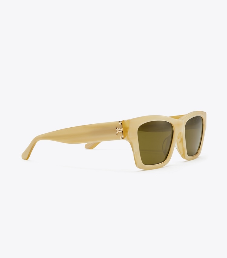 Tory Burch designer sunglasses & eyewear Trace Sunglasses in IVORY HORN/ SOLID OLIVE detail