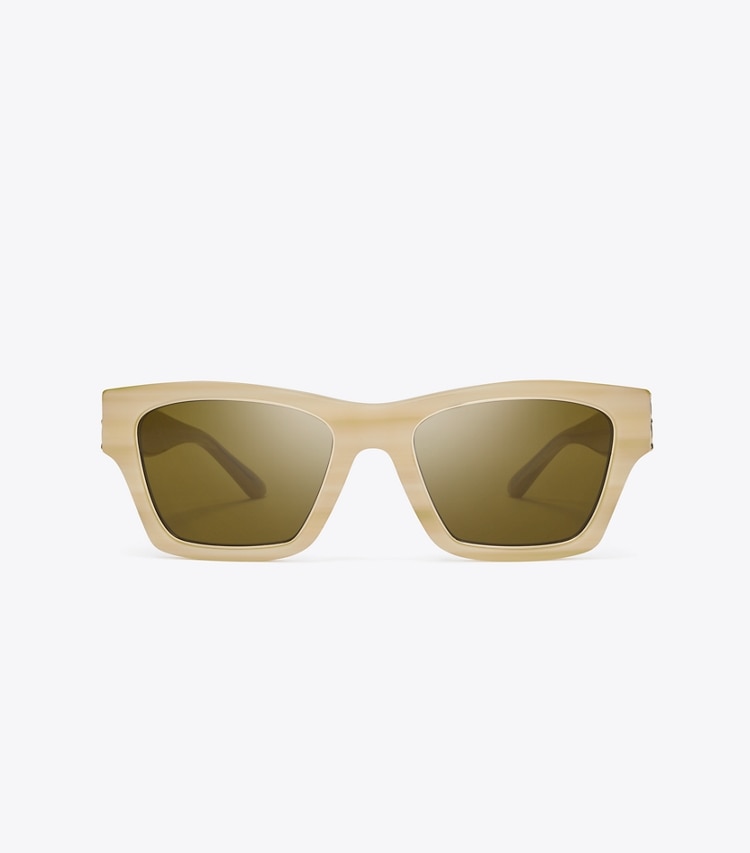 Tory Burch designer sunglasses & eyewear Trace Sunglasses in IVORY HORN/ SOLID OLIVE front