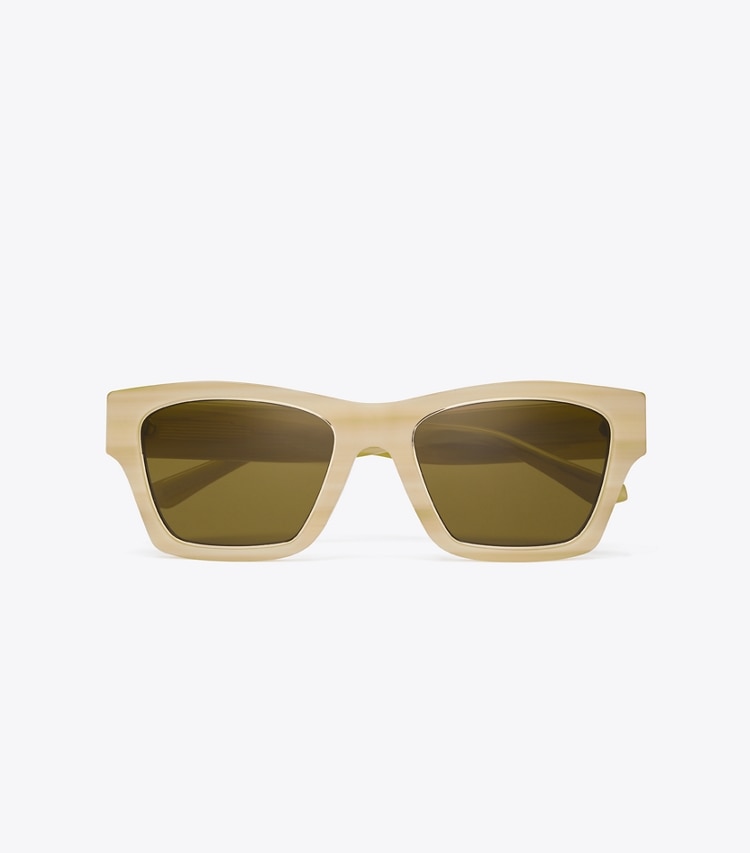 Tory Burch designer sunglasses & eyewear Trace Sunglasses in IVORY HORN/ SOLID OLIVE overhead