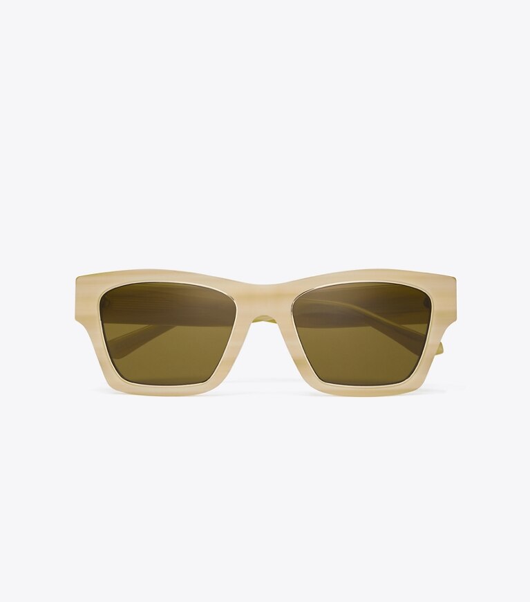 Tory Burch designer sunglasses & eyewear Trace Sunglasses in IVORY HORN/ SOLID OLIVE front