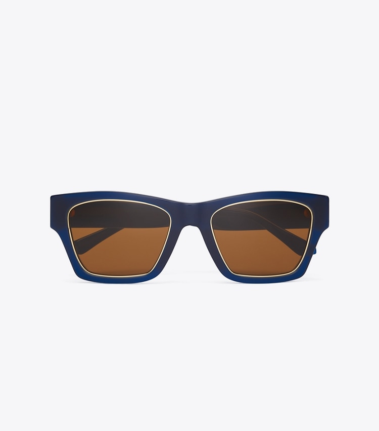 Tory Burch designer sunglasses & eyewear Trace Sunglasses in TRANSPARENT NAVY/ SOLID BROWN overhead