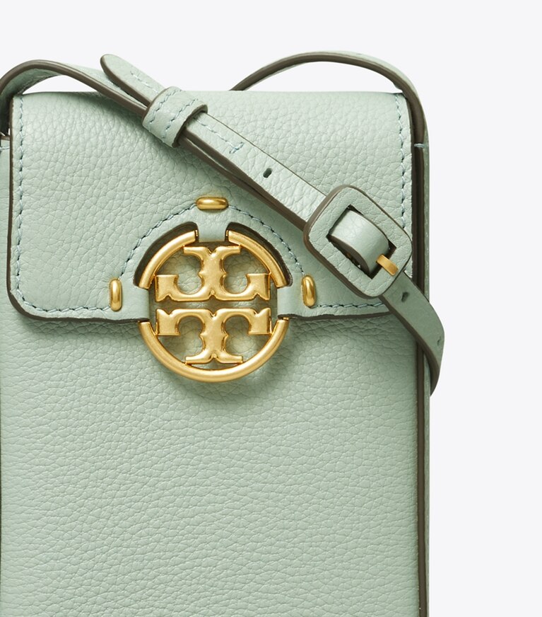 Tory Burch designer mini bags Tracolla porta telefono Miller in Blue Celadon angle