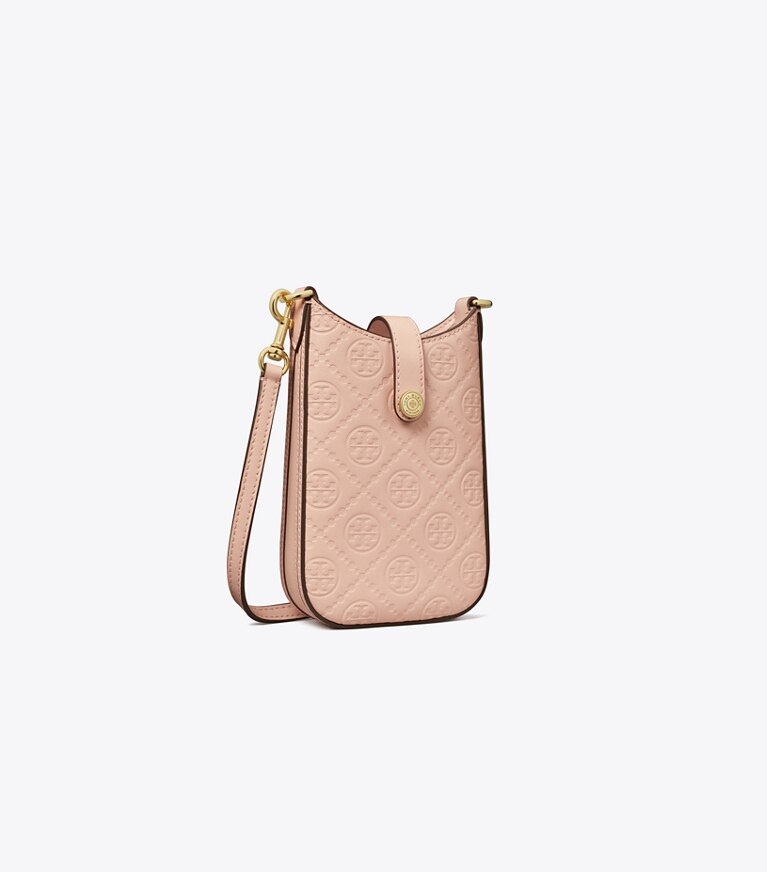 Tory Burch designer mini bags Tracolla portatelefono in pelle T Monogram in Blush angle