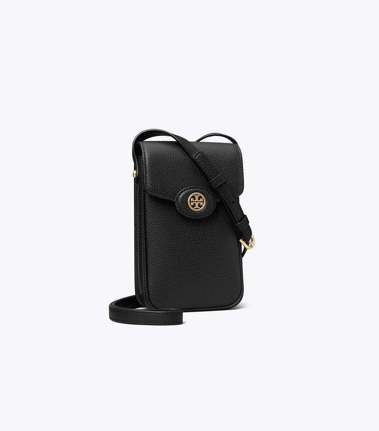 Tory Burch designer mini bags Tracolla portatelefono Robinson in pelle martellata in Black angle