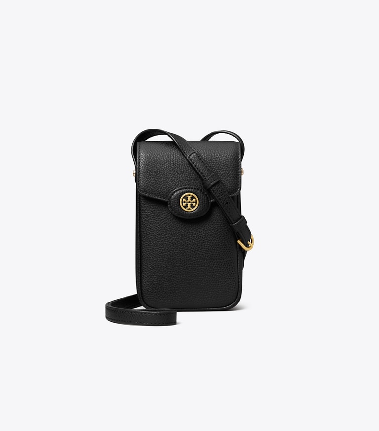 Tory Burch designer mini bags Tracolla portatelefono Robinson in pelle martellata in Black angle