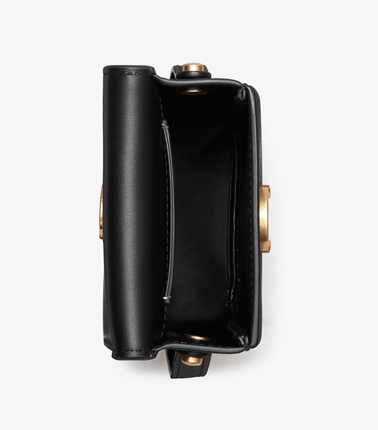 Tory Burch designer mini bags Tracolla portatelefono Robinson in pelle martellata in Black angle