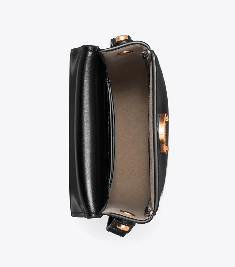Tory Burch designer mini bags Tracolla portatelefono Robinson in pelle spazzolata in Black angle