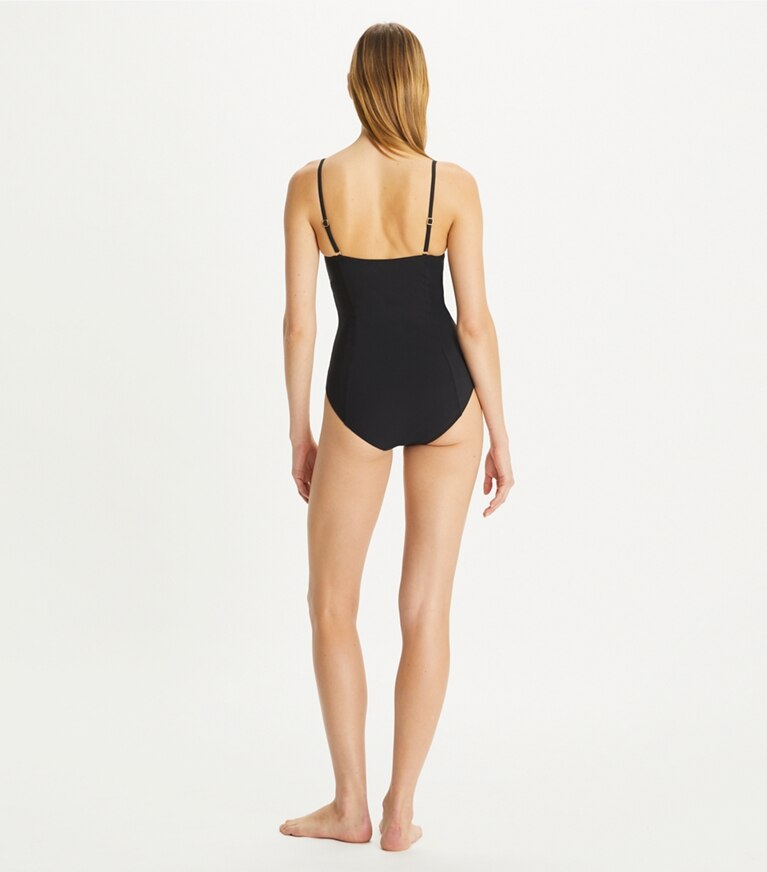 Tory Burch diseñador enterizos Traje de baño balconette en Black parte posterior en modelo
