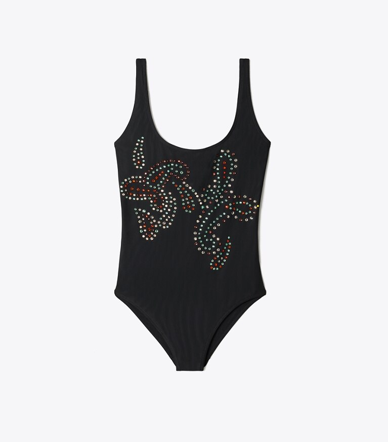Tory Burch diseñador enterizos Traje de baño con adornos en Black frente