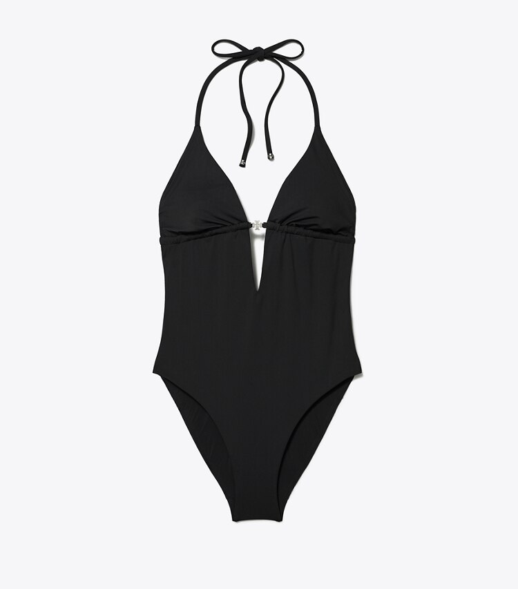 Tory Burch diseñador enterizos Traje de baño con cuello halter en BLACK frente