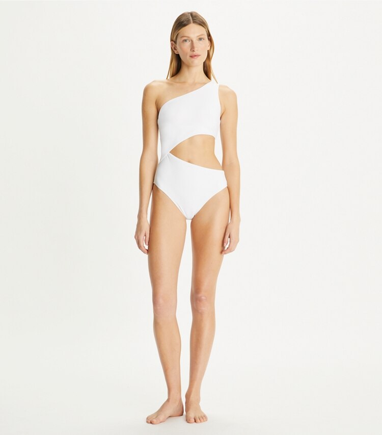 Tory Burch diseñador enterizos Traje de baño con recortes en White frente en modelo
