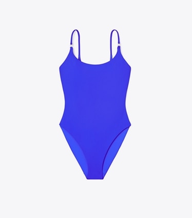 Tory Burch diseñador enterizos Traje de baño liso en Bright Blue frente