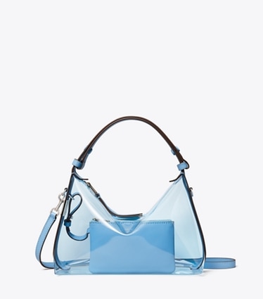 Tory Burch designer schultertaschen Transparente Mellow Schultertasche in Pool Blue front