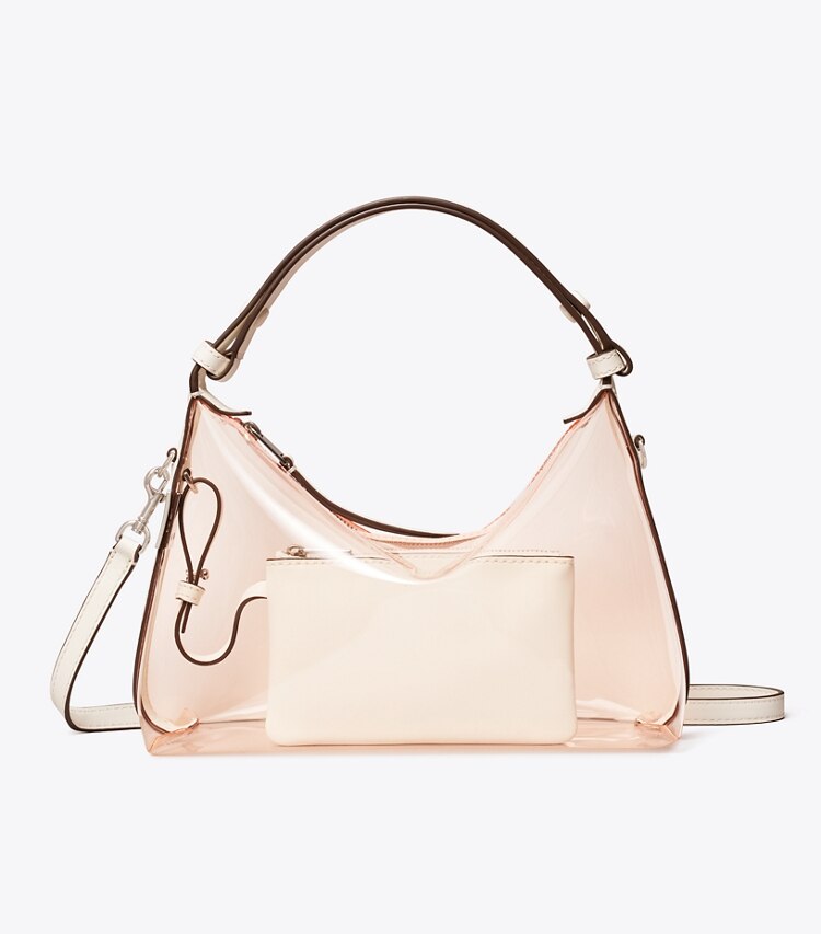 Tory Burch designer schultertaschen Transparente Mellow Schultertasche in Flamingo Pink front