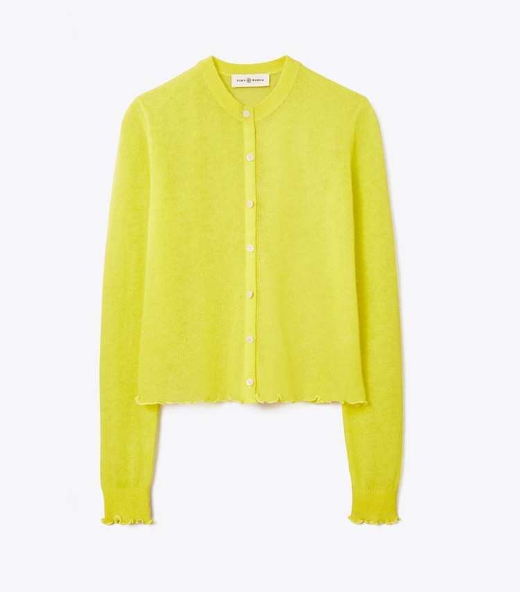Tory Burch designer strickware Transparenter Cardigan mit Rundhalsausschnitt in Summer Citrus front