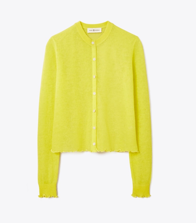 Tory Burch designer strickware Transparenter Cardigan mit Rundhalsausschnitt in Summer Citrus front