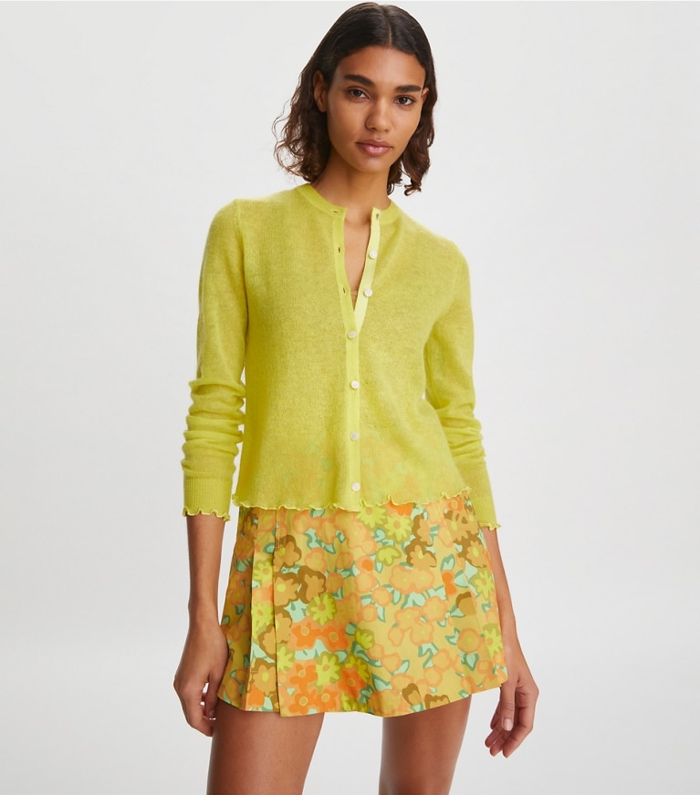 Tory Burch designer strickware Transparenter Cardigan mit Rundhalsausschnitt in Summer Citrus front