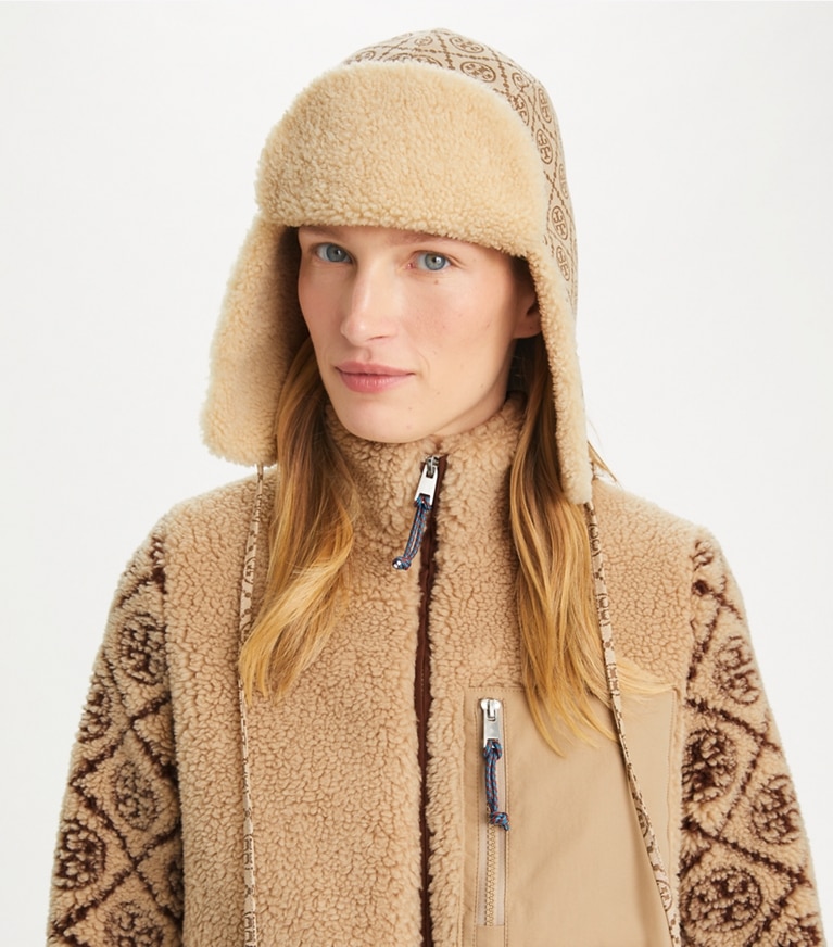 Tory Burch designer mützen Trappermütze mit T-Monogramm in Hazel front