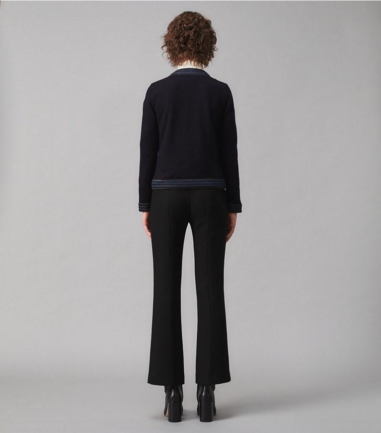 Tory Burch designer sweaters Trapunto Embellished Kendra Cardigan in Medium Navy front