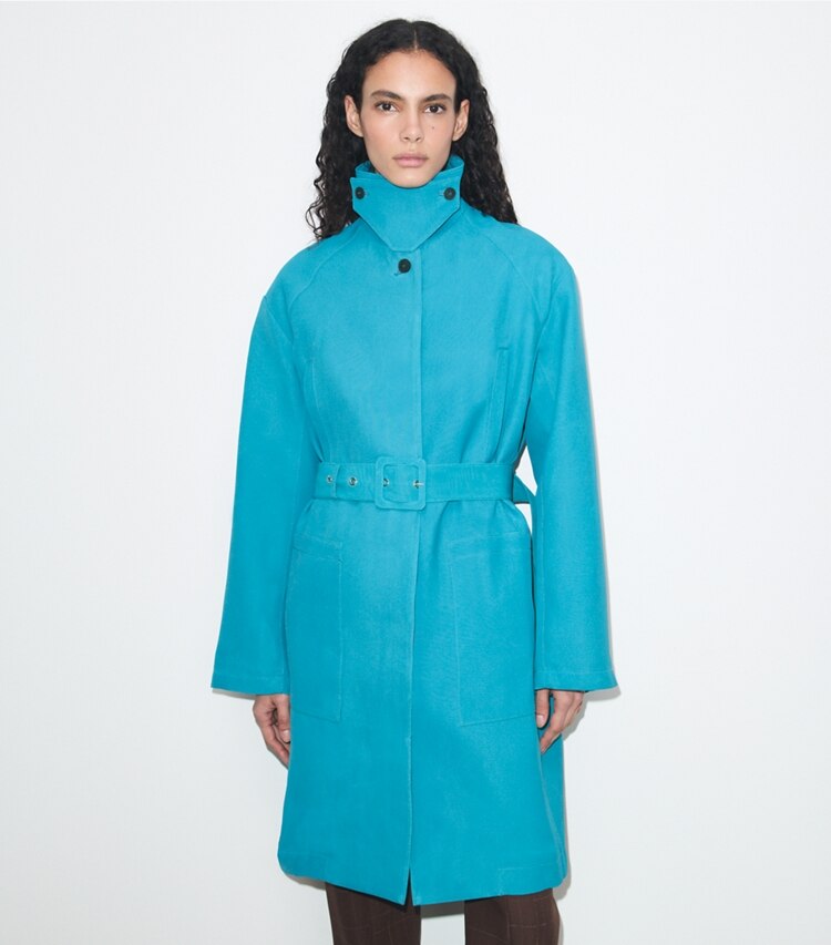 Tory Burch designer manteaux Trench-coat en toile cirée dans Ocean détail sur modèle