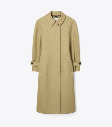 Tory Burch designer cappotti Trench in jacquard T Monogram in Taupe Gray T MONOGRAM SMALL SPORT front