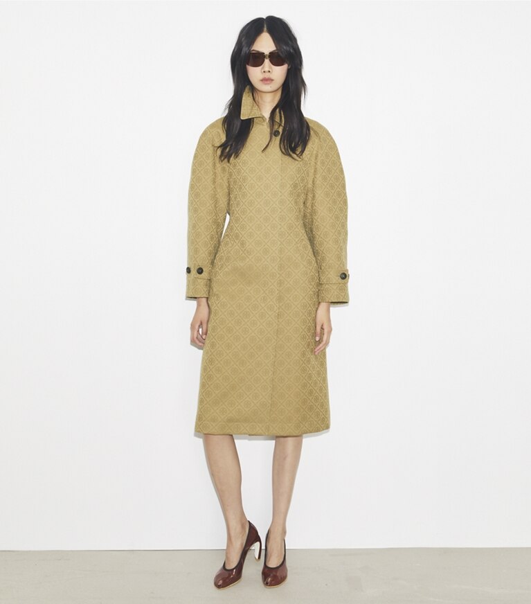 Tory Burch designer mäntel Trenchcoat aus Jacquard mit T-Monogramm in Taupe Gray T MONOGRAM SMALL SPORT front