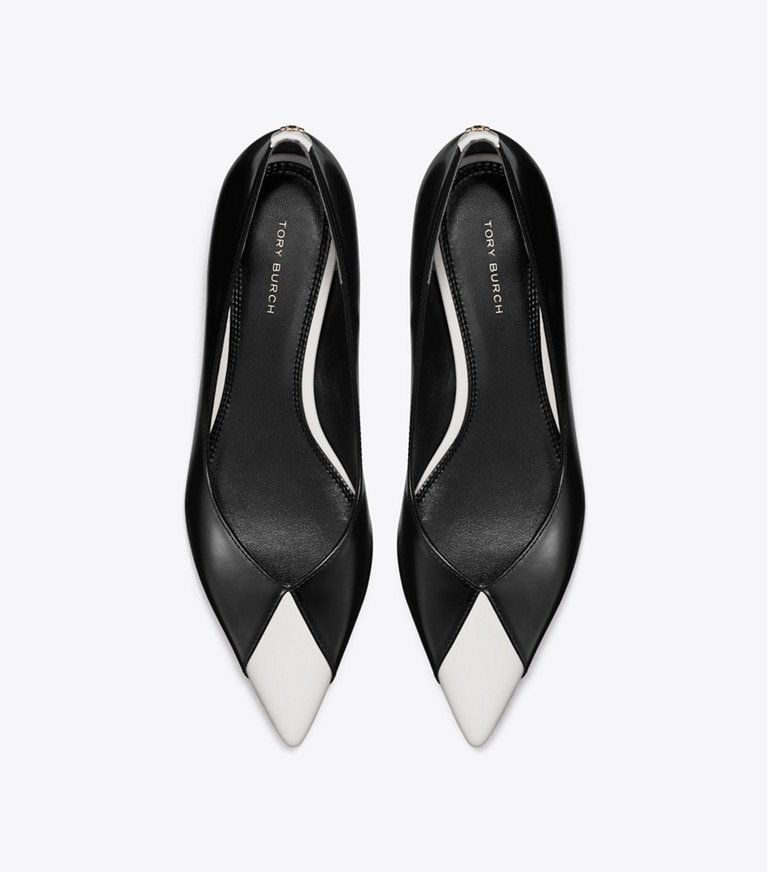 Tory Burch designer flats Triangle Pointed Flat in PERFECT BLACK / SALT angle