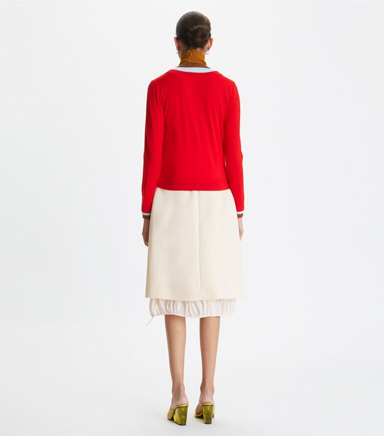 Tory Burch designer sweaters Triple Layer Colorblock Sweater in Fiery Red front